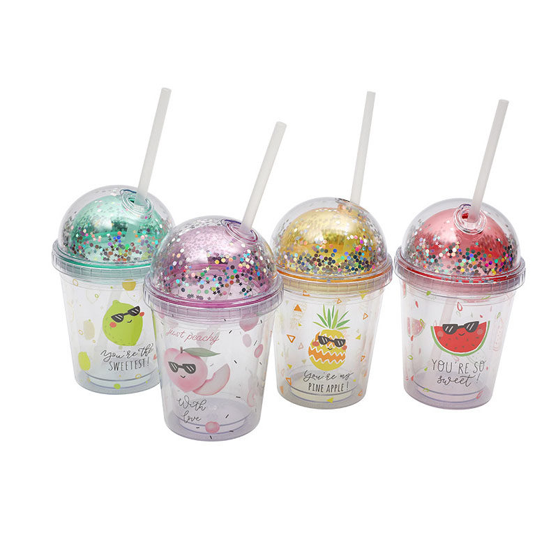 12oz 350ml Kids Plastic Straw Cup with Dome Lid
